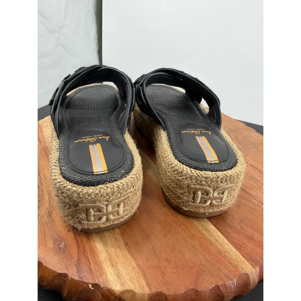 Sam Edelman Pria Platform Sandals Womens 7.5 Black Leather Espadrille Slides